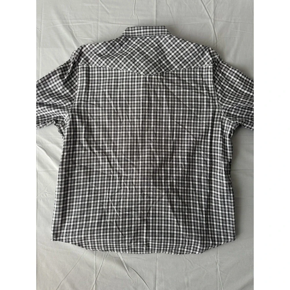 Lucky Brand Black and White Plaid Western Pearl Snap Men's Cowboy Shirt Size L